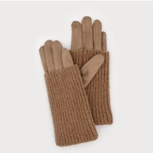 2 in 1 Faux Suede Gloves with Wrist Warmers in Taupe - New